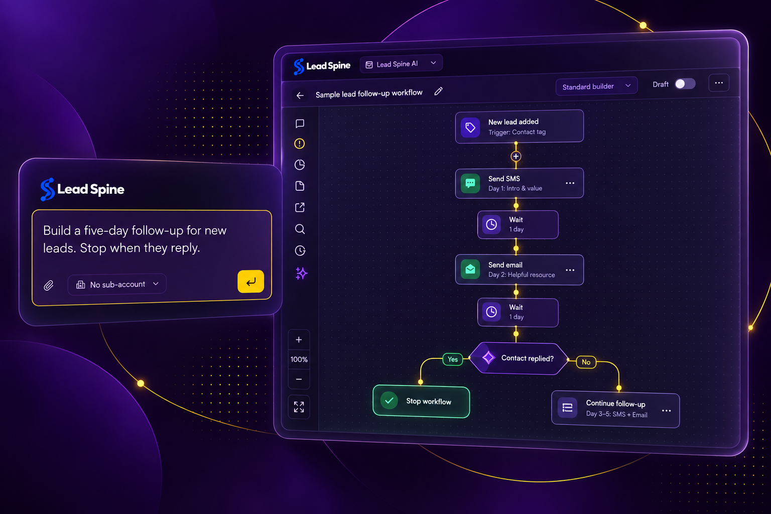 Workflow being built from a plain-language request