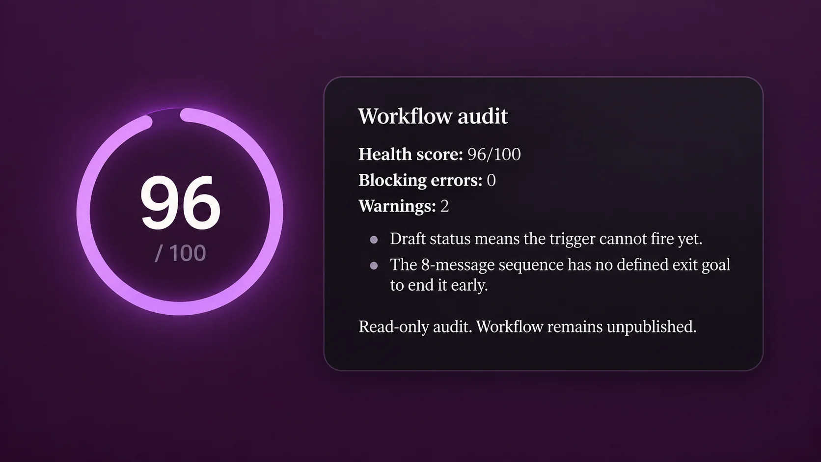 Lead Spine workflow audit report with health findings